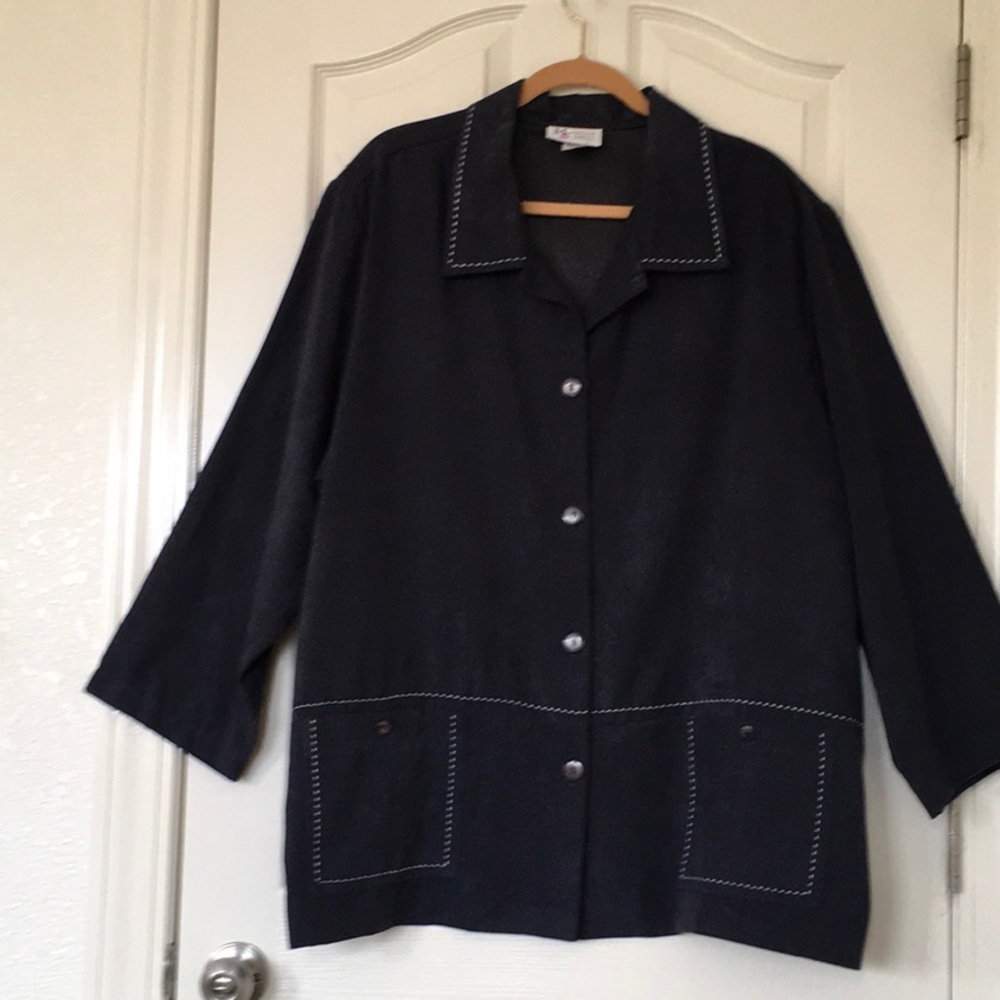 Maggie Sweet 3X Petite Woman’s Blue Jacket Long Sleeve Button Up